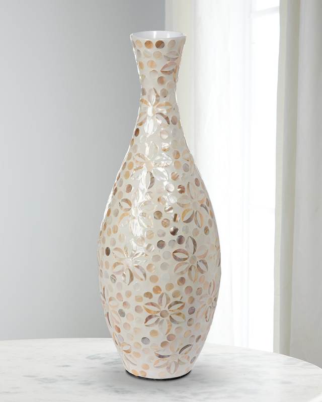 Capraia Coast Tall Floral Mother-of-Pearl Vase, 23"